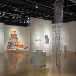 Exhibit space with art